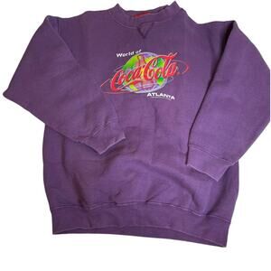 COCA COLA Vintage 90s Soda Sweatshirt Pullover Large Purple Cotton Blend Atlanta